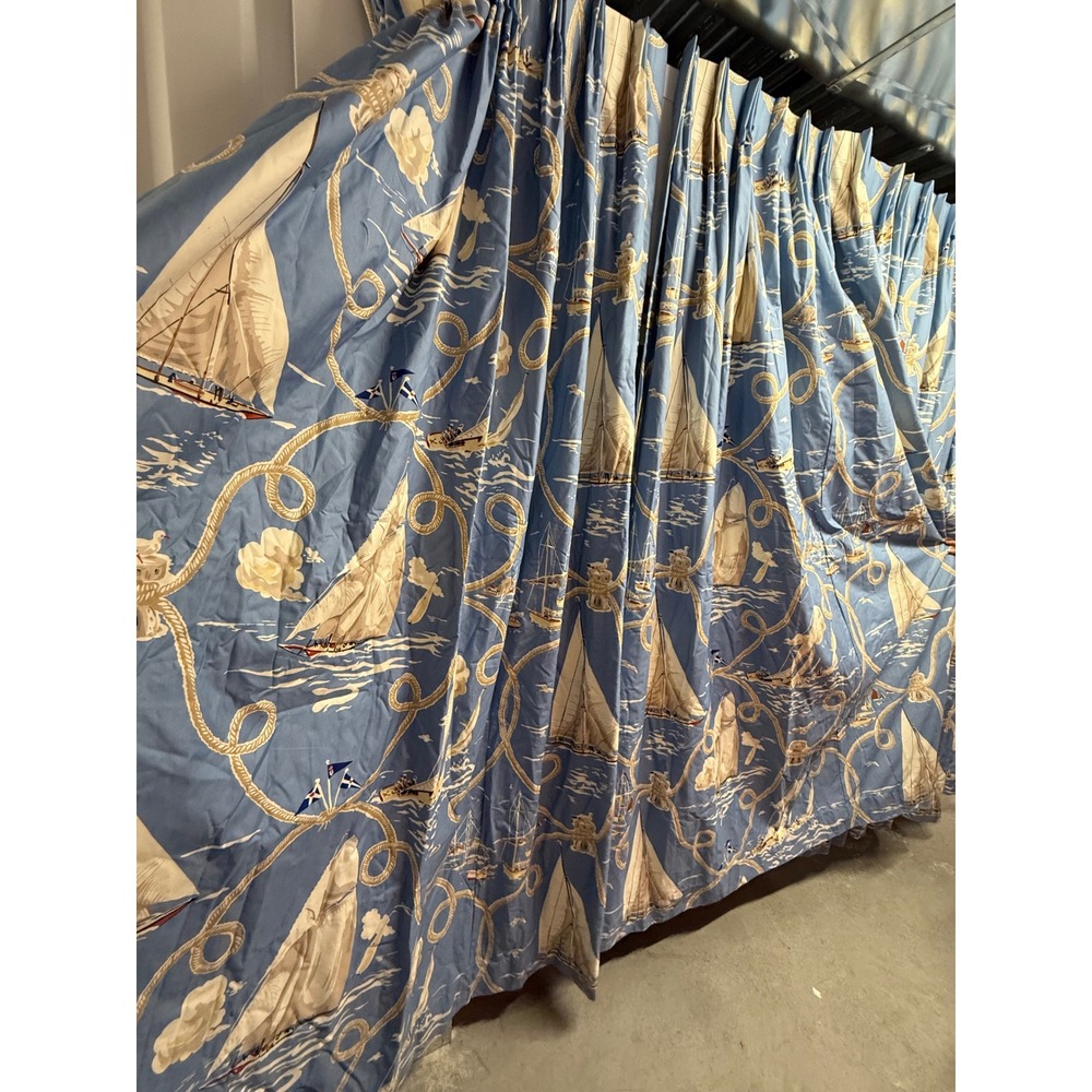 Summer Regatta Linen Print, Navy - Schumacher Curtain (4)) Panels 84in - Picture 10 of 13